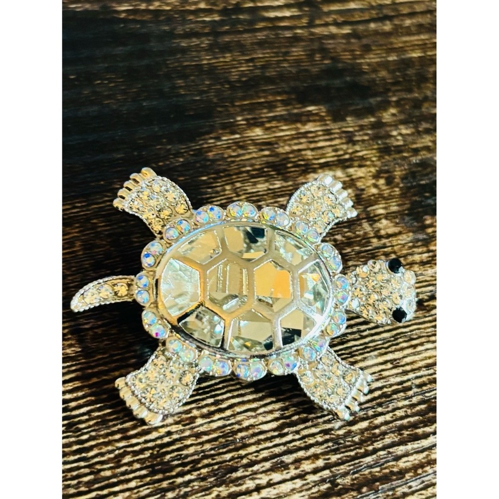 Silver Tone Crystal Sea Turtle Brooch AB Rhinestone Animal Pin